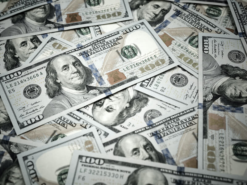 Stack of new $100 bills 